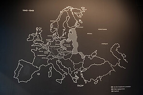 Map of Europe with post-World War II borders in the first exhibition space