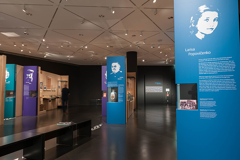 View through the biography section into the object section (Poland and the Soviet Union), exhibition 