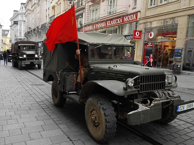 Convoy of historical vehicles in Brno 